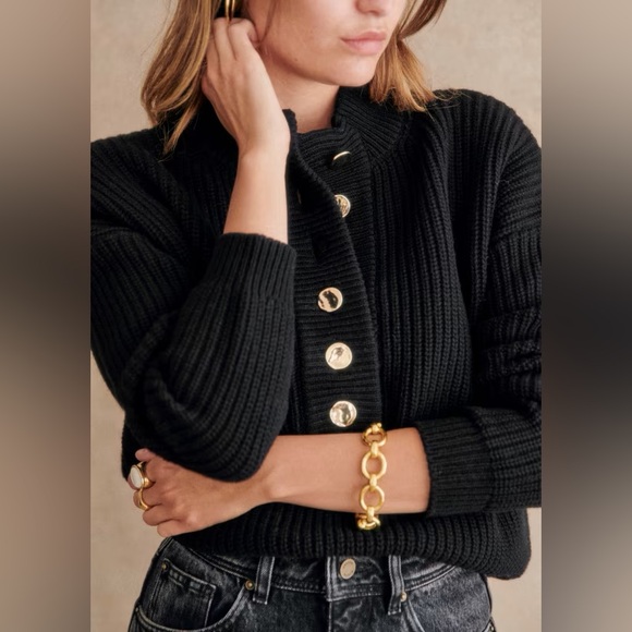 Sezane Lucas Jumper, Organic Cotton and Wool Sweater, Black, Size Medium - Picture 9 of 10